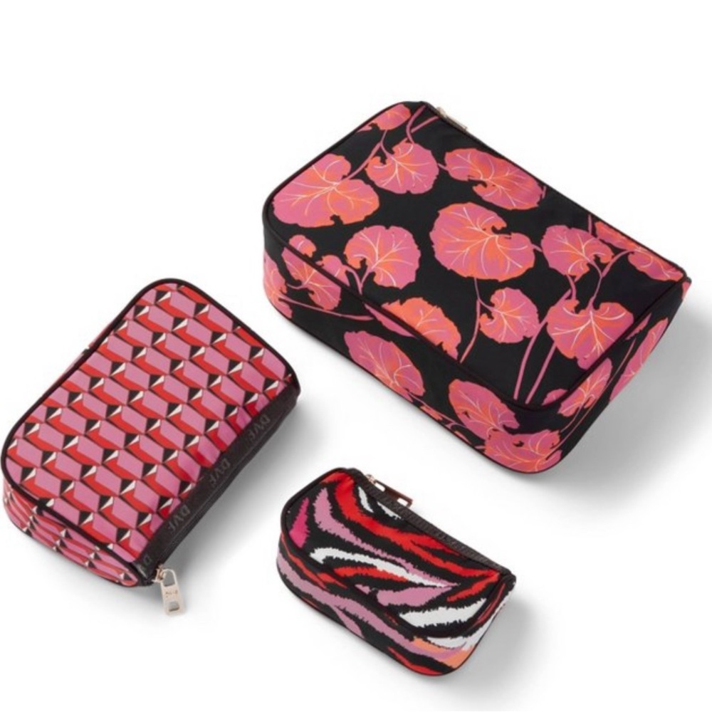 DVF for Target Geranium Leaf/Modern Geo/Disco Zebra 3-Pack Travel Pouches